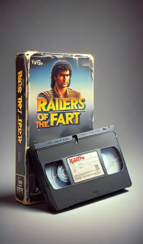 vhs tape, 80's movie called "raiders of the lost fart", about a Egyptian <lora:VHS_package:1>  grey background
