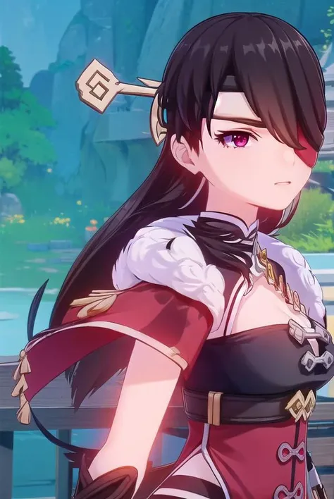 beidou, <lora:genshin beidou ingame-lora-nochekaiser:1>,
beidou, long hair, bangs, brown hair, black hair, hair ornament, (red eyes:1.3), (hair over one eye:1.5), (eyepatch:1.5), hairpin, (one eye covered:1.5), smile, grin,
BREAK thighhighs, gloves, cleavage, jewelry, earrings, black gloves, fingerless gloves, fur trim, chinese clothes, vision \(genshin impact\),
BREAK outdoors,
BREAK looking at viewer, (cowboy shot:1.5),
BREAK <lyco:GoodHands-beta2:1>, (masterpiece:1.2), best quality, high resolution, unity 8k wallpaper, (illustration:0.8), (beautiful detailed eyes:1.6), extremely detailed face, perfect lighting, extremely detailed CG, (perfect hands, perfect anatomy),