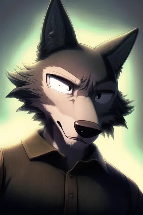(((masterpiece,best quality,ultra-detailed))),1wolf,legoshi,gray_wolf,solo,detailed face,yiff,<lora:Legoshi_Lora:1>,(((Rembrandt Lighting,dark color background))),((black eyes,solid eyes)),(Male Aerospace Engineer:1.25),<lora:add_detail:1>,(Frustrated,Looking At Animal,wide-angle view:1.236),<lora:muscle_slider_v1:-0.85>,<lora:weight_slider_v2:-0.95>,