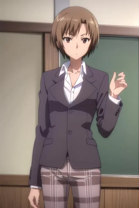 kensugisaki, <lora:ken sugisaki s2-lora-nochekaiser:1>,
ken sugisaki, short hair, brown hair, (brown eyes:1.5), male focus,
BREAK long sleeves, school uniform, jacket, pants, plaid, plaid pants, shirt, white shirt, collared shirt, brown jacket,
BREAK indoors, classroom,
BREAK looking at viewer, (cowboy shot:1.5),
BREAK <lyco:GoodHands-beta2:1>, (masterpiece:1.2), best quality, high resolution, unity 8k wallpaper, (illustration:0.8), (beautiful detailed eyes:1.6), extremely detailed face, perfect lighting, extremely detailed CG, (perfect hands, perfect anatomy),