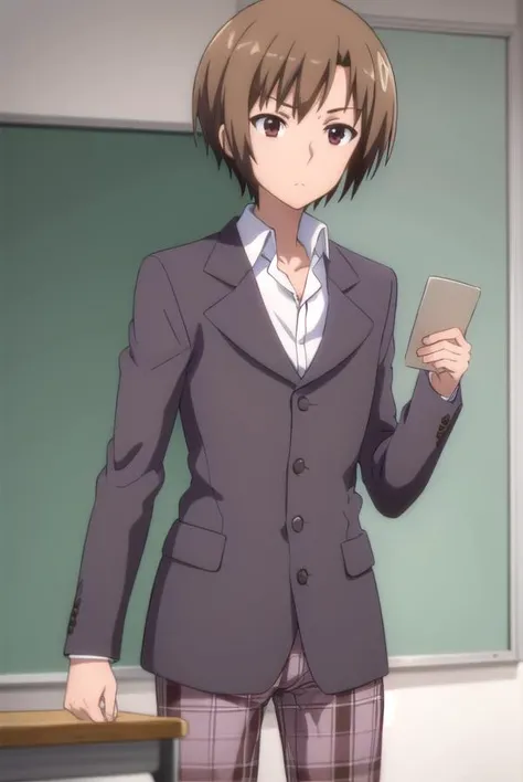 kensugisaki, <lora:ken sugisaki s2-lora-nochekaiser:1>,
ken sugisaki, short hair, brown hair, (brown eyes:1.5), male focus,
BREAK long sleeves, school uniform, jacket, pants, plaid, plaid pants, shirt, white shirt, collared shirt, brown jacket,
BREAK indoors, classroom,
BREAK looking at viewer, (cowboy shot:1.5),
BREAK <lyco:GoodHands-beta2:1>, (masterpiece:1.2), best quality, high resolution, unity 8k wallpaper, (illustration:0.8), (beautiful detailed eyes:1.6), extremely detailed face, perfect lighting, extremely detailed CG, (perfect hands, perfect anatomy),