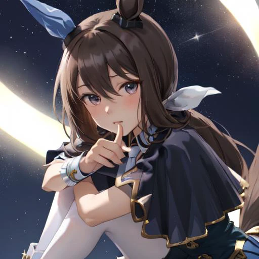 masterpiece, best quality, close up, face shot,  upper body, look at viewer, starly sky, shuooting star, night,
admire vega \(umamusume\),
white necktie, skirt, long sleeves, white footwear, thigh strap, black pantyhose, boots, shirt, puffy sleeves, pleated skirt, buttons, corset, capelet, fingerless gloves, black gloves, mismatched footwear
<lora:admire_vega_lora-000007:0.8>