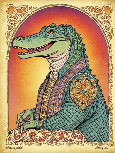 jimf, art nouveau, Alligator of Radiance, Gamerpunk, icon style, <lora:JimF_XL_2:1>