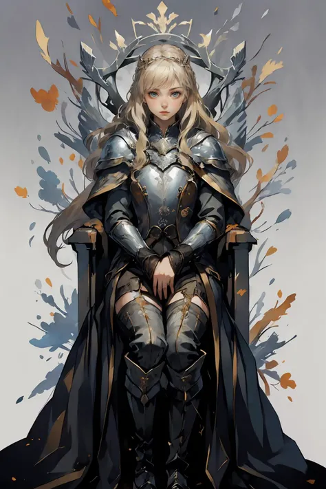 (Masterpiece:1.2, high quality), 1girl, long blonde hair with bangs, <lora:GOT-Armor:0.6> game of throne style