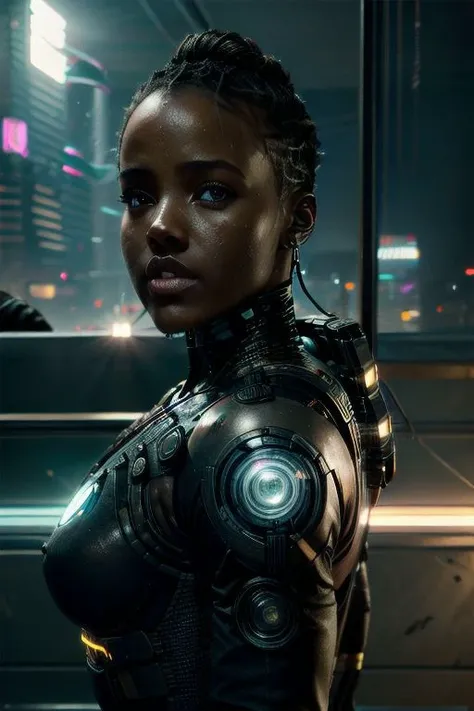 RAW photo, masterpiece, cyberpunk style, Lupita Nyong'o