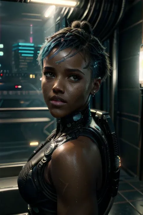 RAW photo, masterpiece, cyberpunk style, Lupita Nyong'o
