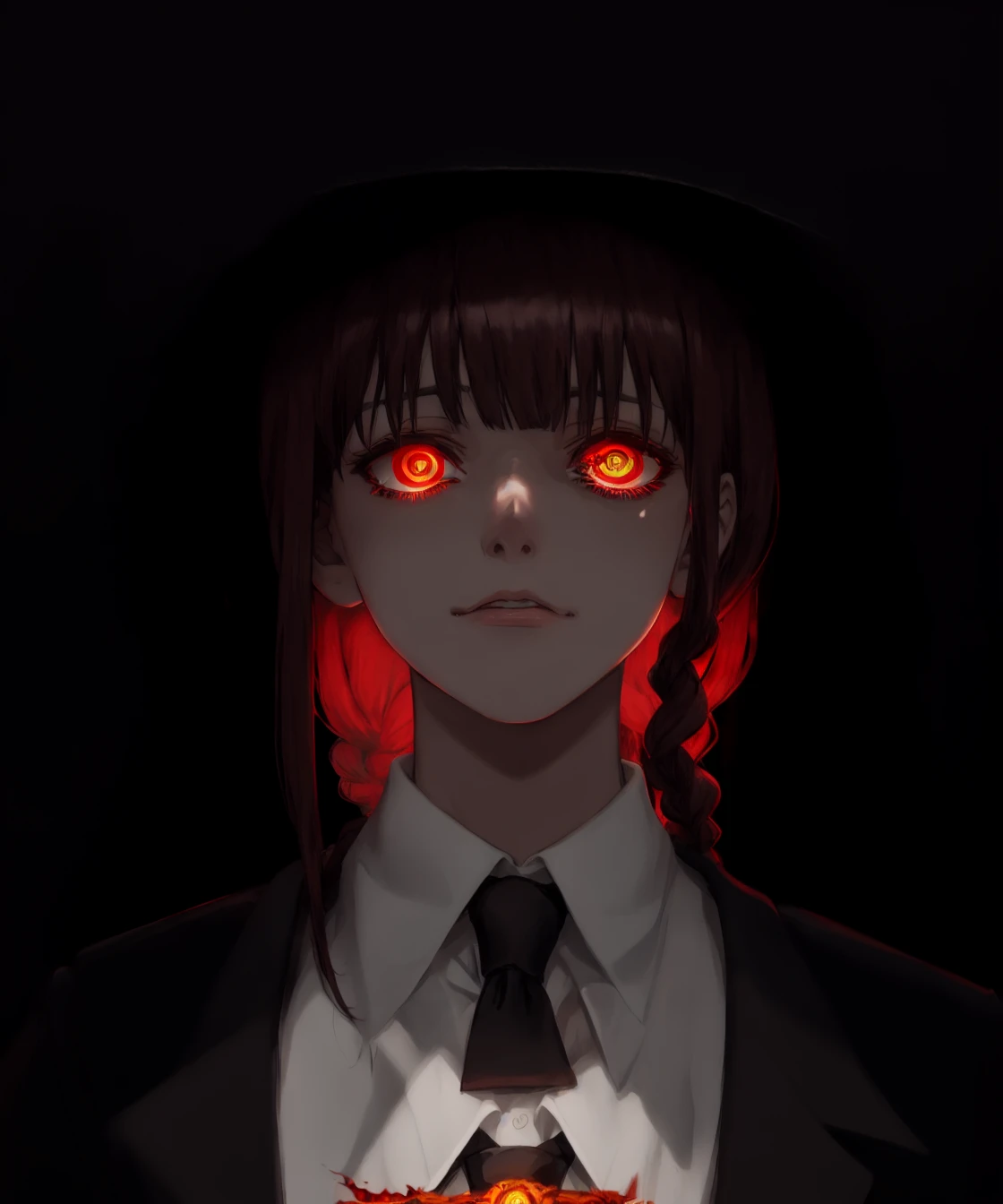 ( EMB_sksmakimatest:1), shadow entity, glowing red eyes, vague , in the shadows, abyss background,