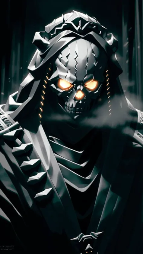 ominous, dark, harsh lighting, cold, a skeletonized man with bits of flesh hanging off his bones, his skull is covered in icicles and frost, intricate carving, wearing a face mask, glowing eye sockets, wearing a frozen blue crown, masterpiece, best quality, intricate detail, absurdres, chromatic aberration, depth of field, soft lighting, tone mapped, highly detailed, artstation, concept art, smooth, sharp focus, dramatic lighting, highly detailed artwork, cinematic, hyper realistic painting, trending on Artstation, 8K, incredible shadows, realistic, (highly detailed background:1.0), professional photography