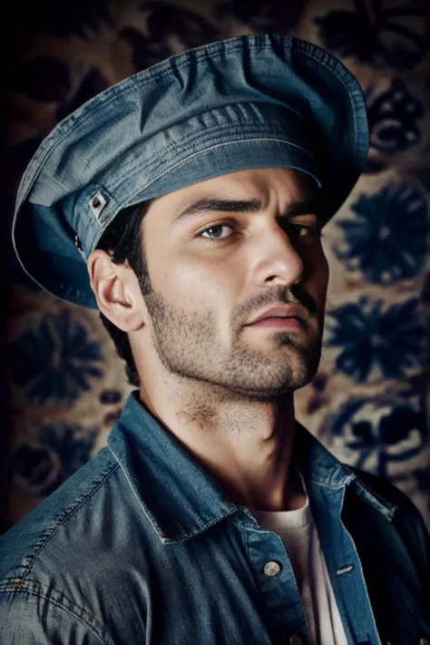 a handsome man weather a denim shirt by NishapurSplashware and Zhang Jingna <lora:NishapurSplashware:1>