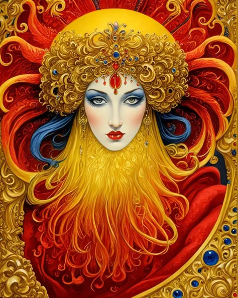 azpiri style, Primary Colors, The Golden Fleece, ((Elegant)) , ((Phenomenal)) , ((Breathtaking)) , ((Detailed)) , ((Captivating)) , ((Astounding)) . Dreamlike, mysterious, provocative, symbolic, intricate, detailed, <lora:azpiriSDLX:1>