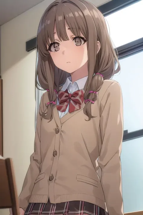 kaedeazusagawa, <lora:kaede azusagawa s1-lora-nochekaiser:1>,
kaede azusagawa, long hair, bangs, brown hair, (brown eyes:1.5),
BREAK skirt, shirt, long sleeves, bow, school uniform, jacket, white shirt, pleated skirt, collared shirt, bowtie, red bow, black jacket, plaid, red skirt, plaid skirt, blazer, red bowtie,
BREAK indoors, classroom,
BREAK looking at viewer, (cowboy shot:1.5),
BREAK <lyco:GoodHands-beta2:1>, (masterpiece:1.2), best quality, high resolution, unity 8k wallpaper, (illustration:0.8), (beautiful detailed eyes:1.6), extremely detailed face, perfect lighting, extremely detailed CG, (perfect hands, perfect anatomy),