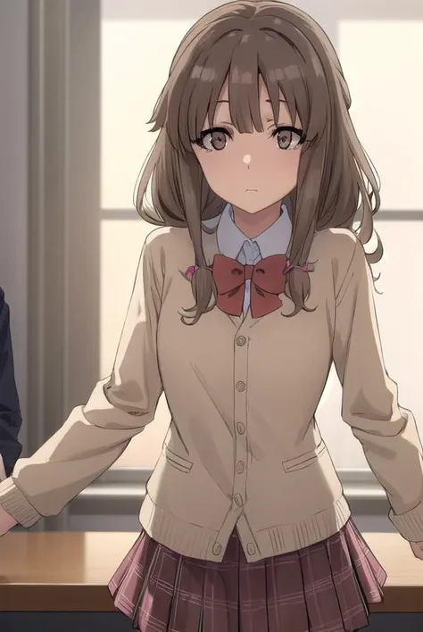 kaedeazusagawa, <lora:kaede azusagawa s1-lora-nochekaiser:1>,
kaede azusagawa, long hair, bangs, brown hair, (brown eyes:1.5),
BREAK skirt, shirt, long sleeves, bow, school uniform, jacket, white shirt, pleated skirt, collared shirt, bowtie, red bow, black jacket, plaid, red skirt, plaid skirt, blazer, red bowtie,
BREAK indoors, classroom,
BREAK looking at viewer, (cowboy shot:1.5),
BREAK <lyco:GoodHands-beta2:1>, (masterpiece:1.2), best quality, high resolution, unity 8k wallpaper, (illustration:0.8), (beautiful detailed eyes:1.6), extremely detailed face, perfect lighting, extremely detailed CG, (perfect hands, perfect anatomy),