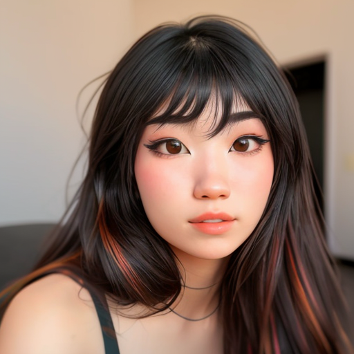 A close up of a woman with long hair and a black top - SeaArt AI
