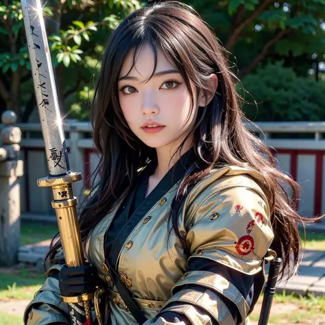 <lora:Emiru_v1:1>, samurai girl, japanese, realistic, closeup portrait, sword, blood, after battle, katana, samurai armor, fancy armor,detailed, engraved, ronin, pointing sword at the camera, bokeh, golden hour, (cinematic lighting:1.3)