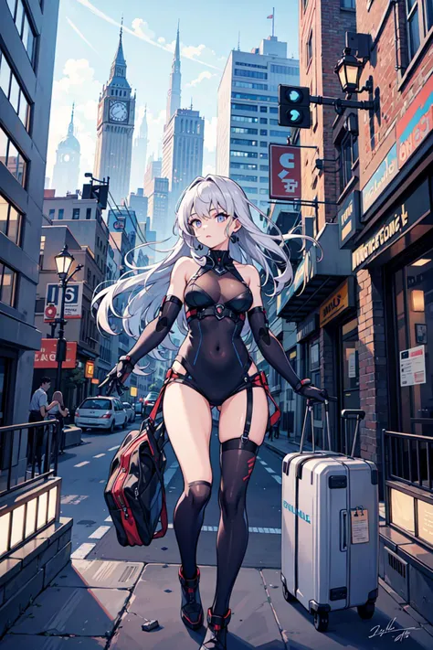 best quality,detailed background,girl,mechanical arms, cityscape,