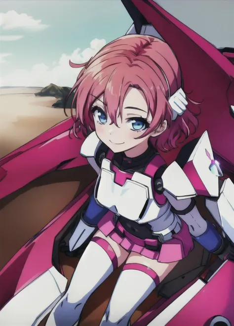 <lora:LBX-Girls_Riko:0.6>, LBX-Girls_Riko, 1girl, pink hair, thighhighs, blue eyes, mecha, robot, short hair, solo, gloves, boots, choker, covered navel, smile, <lora:Masterpiace:0.8>