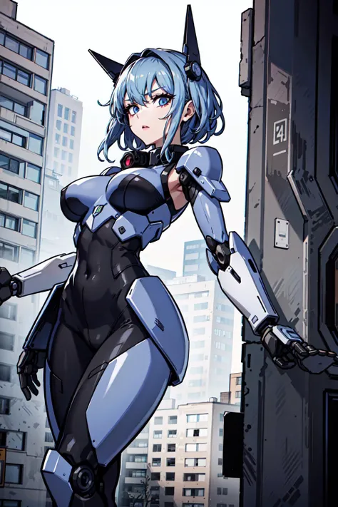 best quality,detailed background,girl,mechanical arms, cityscape, mecha musume