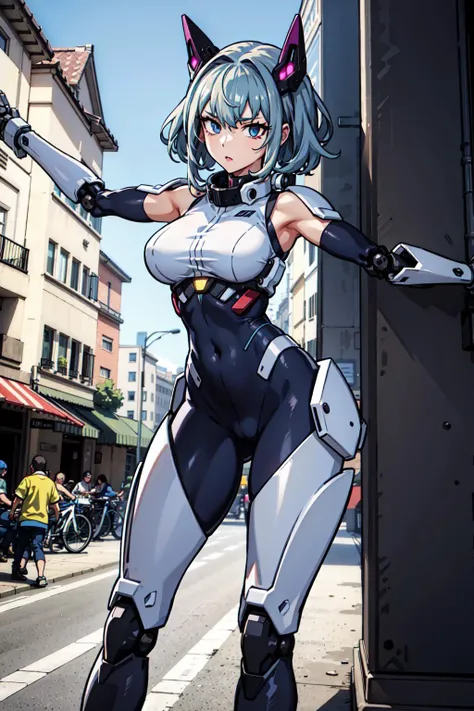 best quality,detailed background,girl,mechanical arms, cityscape, mecha musume