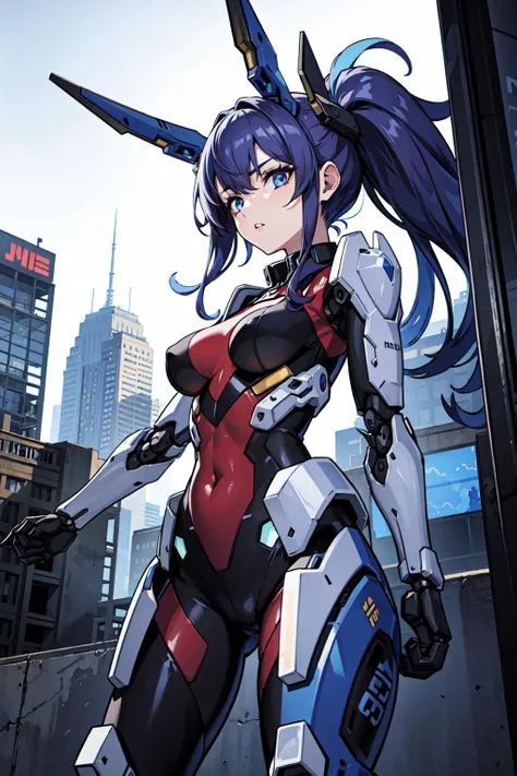 best quality,detailed background,girl,mechanical arms, cityscape, mecha musume