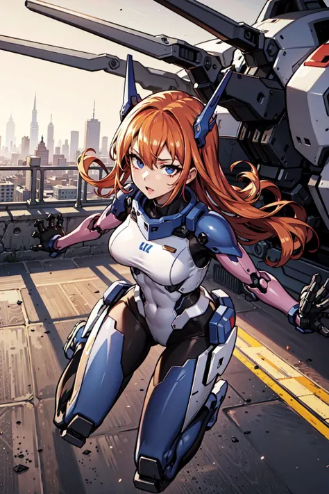 best quality,detailed background,girl,mechanical arms, cityscape, mecha musume