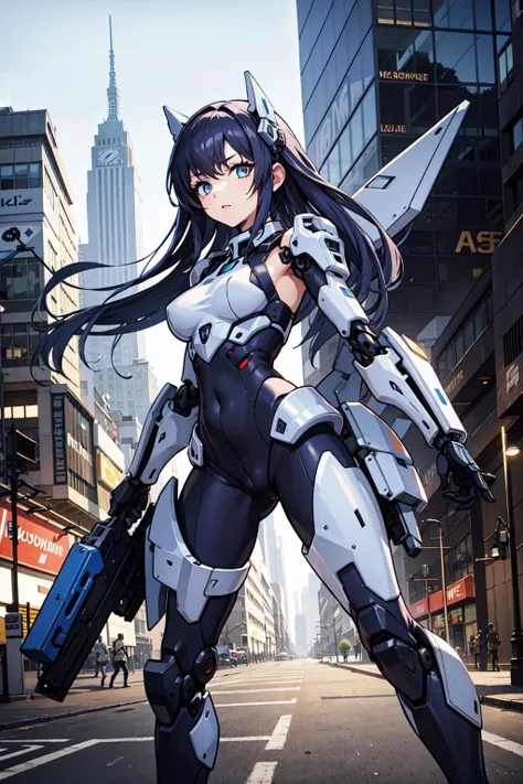 best quality,detailed background,girl,mechanical arms, cityscape, mecha musume