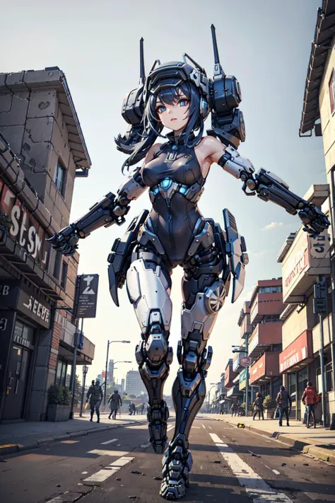 best quality,detailed background,girl,mechanical arms, cityscape,