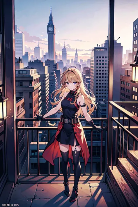 best quality,detailed background,girl,mechanical arms, cityscape,