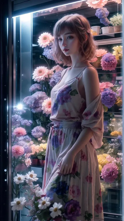 (masterpiece:1.35),(Master photography:1.35),(Full-body photo:1.15),(Beautiful and delicate girl:1.3),(grace:1.15),(smile:1.1),(pink dress:1.3),(long black hair:1.2),(Splendid flowers:1.1),Indoor,(Florist at night:1.2),Perfect breasts.,(Volume light:1.15),(Ray tracing:1.3),best quality,8k,UHD,<lora:Florist at nighté¦¨è¯­è±åº_v1.0:0.7>,
