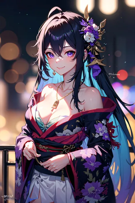 (highly detailed:1.3),
1girl, solo, (smile:1.3),
<lora:seele_hsr:0.7>, seele, purple eyes,
<lora:edgMuglerHoodies:1.05>, hoodie, (edgTM_style fashion:1.2), (edgTM:1.2), (eccentric clothing:1.2), (kimono:1.3), necklace, (bokeh:1.2),
Ultra-detail, (highres:1.1), best quality, (masterpiece:1.3), cinematic lighting,