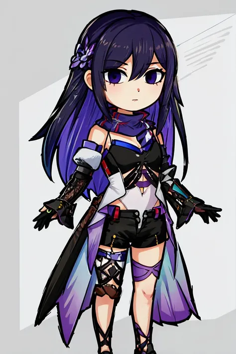 (masterpiece, best quality, beautiful detailed eyes, intricate details), 4k
1girl, solo, outdoors, full body,
<lora:seele_hsrv2:1> jeloseele, purple scarf, highleg leotard, detached sleeves, black gloves, short shorts
<lora:WindWaker:0.7> black eyes, chibi