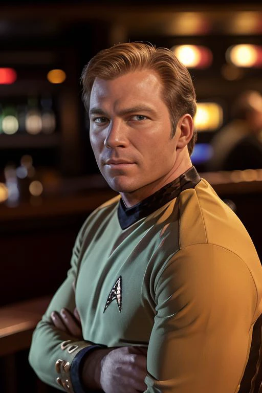 photo of james-kirk at a bar, drinking a beer, bokeh background, high detailed skin, best quality, high quality, highres, 8k, photo realistic, raw photo, cannon, nikon, studio lighting, <lora:n47-v1-tos-jim-kirk-2260s:0.9>
