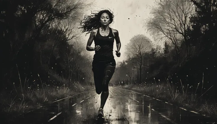 impactful paint of a woman running in a park <lora:Misty_Vintage:0.7>,    highly detailed,   8k,   sharp,  professional, clear,   high contrast, high saturated, , vivid deep blacks, crystal clear