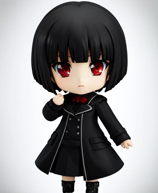 black hair, short hair, blunt bangs, red eyes, <lora:nendoroid-v1-000022:0.7>