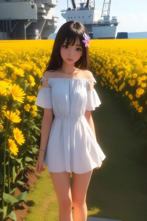 1girl, masterwork Cinematic still, Tenebrism, pleasant, full shot of a Morbid Painterly ([Alpaca:Offshore oil platform:3]:1.3) , Controversial flower field in background, Neon street with Lily, Summer, deep focus, [ (designed by Robert Delaunay:0.9) : (Dimitra Milan:0.8) :4], Masterpiece, Shameless, side lit, Depth of field 270mm, Lomography, cinematic, Instagram, extremely beautiful, wallpaper, colorful, heroic