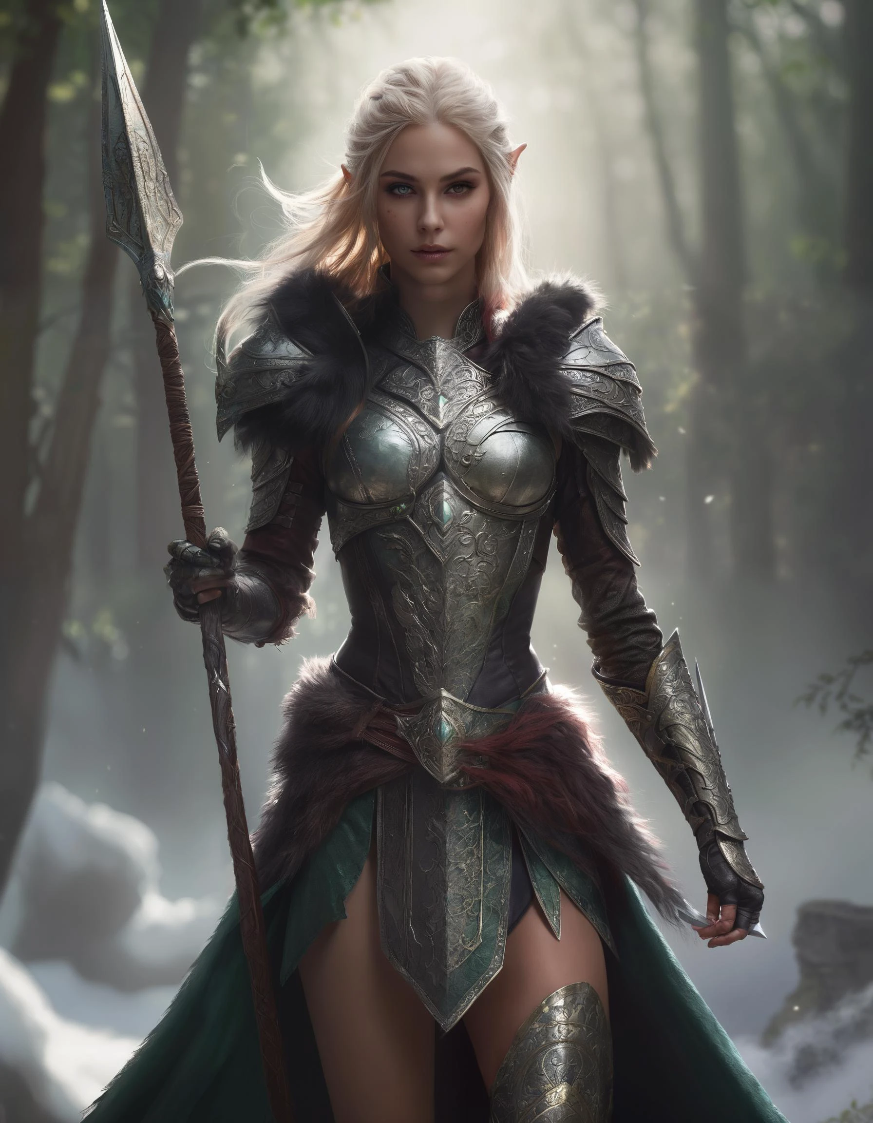 ethereal fantasy concept art of elven hunter holding an ancient bow with intricate leeather armor poofy red wig, realistic hands, fantasy art, in the style of greg rutkowski, illustration, epic, fantasy, intricate, hyper detailed, artstation, concept art, smooth, sharp focus, ray tracing, lit light green eyes, . magnificent, celestial, ethereal, painterly, epic, majestic, magical, fantasy art, cover art, dreamy,
