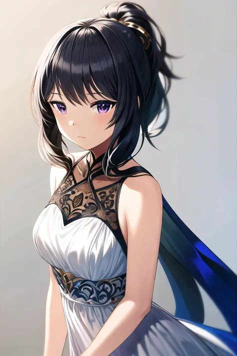 (high quality, high resolution:1.3), 4k, masterpiece, simple background, white background,
BREAK
<lora:Silence_Girl_Style-19:1>, 1girl,solo, medium hair, folded ponytail, upper body, dress, (white dress:1.1), intricate, bare shoulders, bare arms, sleeveless, purple eyes, black hair, breasts, medium breasts, standing, thighs, looking at viewer, <lora:NoiseOffset_v2:1.0><lora:NoiseOffset_v2:1.0>