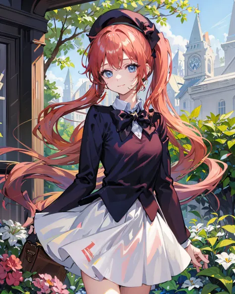 masterpiece,1girl,standing,cowboy shot, ((school_uniform)),  <lora:HaneokaMeimiV1:0.9>,
light smile, closed mouth, 
outdoors,garden,beret,