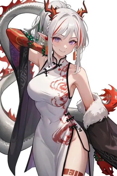 Tingyundef, woman with fox ears and tail, her body is more voluptuous, her breasts are big, she wears a low-cut red dress, with some embroidered details thus giving transparency to the fabric, in the region of the breasts, she is walking in amid the white flowers of a garden, in the background it is possible to see a temple in Chinese style, perfect anatomy, perfect hands, beautiful face, no extra limbs, knee-length, ultra resolution, 4k quality, 1 girl.