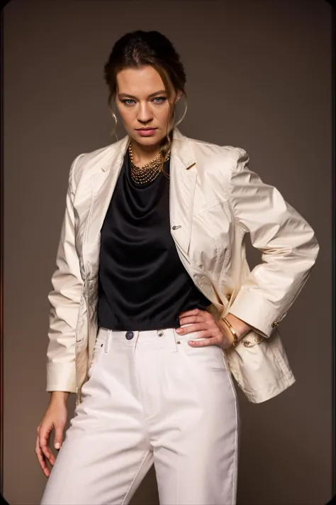 Realistic photo of a beautiful j3r1r-v1 woman, 1girl, solo, long hair, looking at viewer, blue eyes, blonde hair, shirt, jewelry, standing, jacket, white shirt, open clothes, pants, indoors, open jacket, lips, black jacket, black pants, formal, crossed arms, suit, watch, realistic, wristwatch, soft lighting, professional Photography, Photorealistic, detailed, RAW, analog, sharp focus, 8k, HD, DSLR, high quality, Fujifilm XT3, film grain, award winning, masterpiece<lora:j3r1r-v1:1.0><lora:j3r1r-v1:1.0><lora:j3r1r-v1:1.0><lora:j3r1r-v1:1.0>