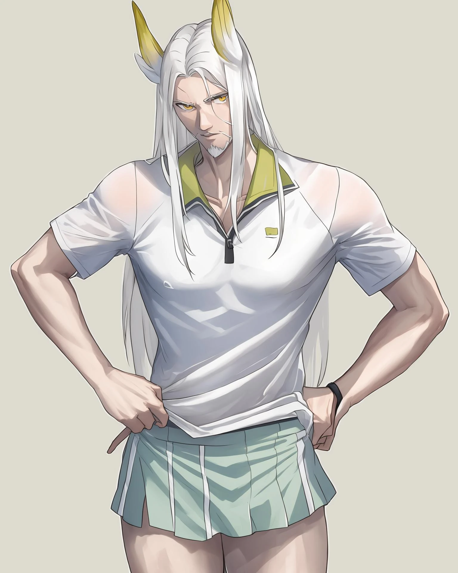 1male,helage,white shirt,masterpiece,best quality,tennis_uniform, <lora:helage-2:1>