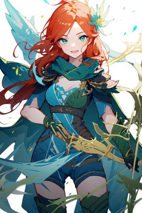 -arcana,arcana,Windranger anime style, 1girl, weapon, solo, bow \(weapon\), flower, long hair, holding, cape, smile, looking at viewer, holding weapon, gloves, holding bow \(weapon\), white background, open mouth, single glove, dress, simple background, bangs<lora:Windranger:1>