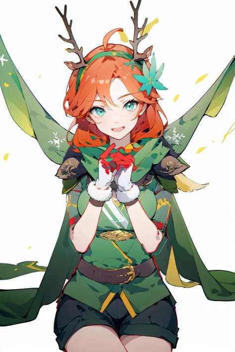 -arcana,arcana,Windranger anime style, 1girl, breasts, solo, flower, large breasts, cleavage, long hair, sitting, gloves, looking at viewer, cape, full body, smile, no shoes, feet, green cape, dress, soles, bangs, multicolored hair, white gloves, bandages, single glove, ahoge, toes, closed mouth, blush, green dress<lora:Windranger:1>