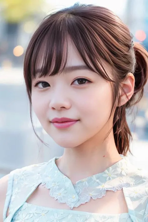 (skin blemish:1.2), (skindentation), black eye, 1woman, 25yo, (((woman))), solo, realistic, best quality, photorealistic, masterpiece, 8k, high res, solo, extremely detailed face, (professional lighting, bokeh), (light particles, lens flare, glowing particles:0.6), (dynamic pose:1.2), soft lighting, top angle view, fashionable and trendy atmosphere, japan, street, tokyo, harbour, skytree, tokyo tower, ((daytime)), sky, ((looking at the viewer:1)), (looking at the camera),(portrait:0.6), cowboy shot, gorgeous, standing, keep original facial proportion, wide shoulder, full body, (small breast), (medium hair), brown hair, floating hair, lips, lipstick, seductive smile, floating hair, smile, open_mouth, teeth, (flowery pattern summer dress:1), eyelashes, mole, (mole under eye:1), <lora:Idol_Sashihara:0.8>