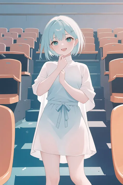 (best quality, masterpiece, highres),1girl,solo,hairclip,smile,excited,aqua theme,buzz cut,linen shirt,cloak,pose,
<lora:BX_stadium seats_v1.16:1>,seats,
