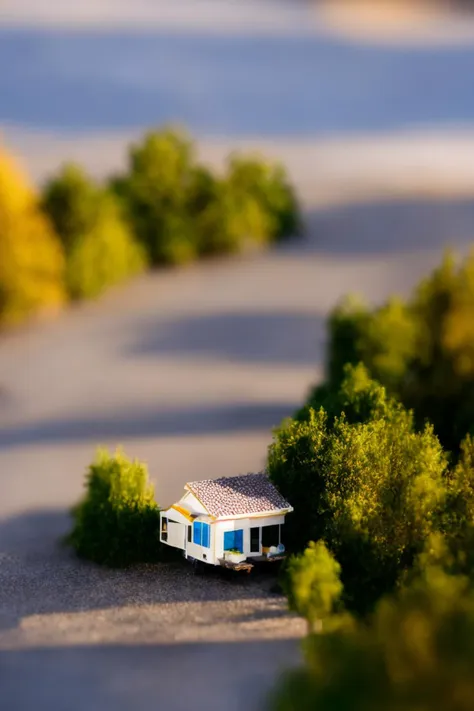 toy style, (close-up:1.15), a one tiny house, (tilt shift:1.2)