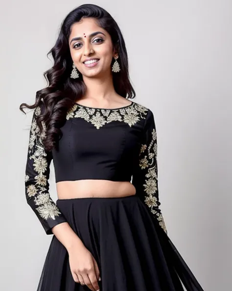 professional portrait photo, fully dressed, beautiful, 25-year-old dgespressov2_TI woman, wearing colorful Black colored Anarkali Suit, simple white background,