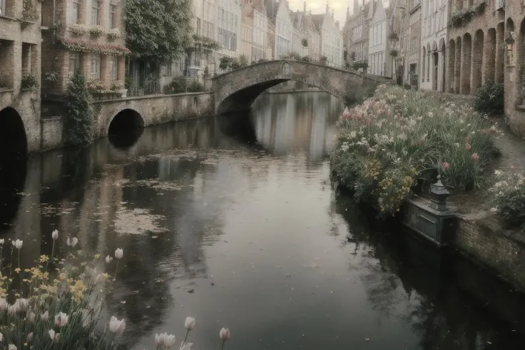 a profestional picutre of spring, Bruges, Belgium: Bruges charms in spring with its medieval architecture reflected in tranquil canals, cobblestone streets adorned with blooming flowers, and historic squares bursting with the colors of tulips and daffodils. ,wide angle, landscape , photorealism,unreal 5 daz, extremely detailed ,((ultrasharp)),((masterpiece)),((best quality)),((ultradetailed)),((intricated details)), extremaly detailed background, <lora:add_detail:0.7> ultra realistic,32k,RAW photo, 8k ,dslr,soft lighting,high quality,film grain, beautiful and aesthetic,extremely detailed, natural shadows, <hypernet:sxzBloom_sxzBloom:0.7>