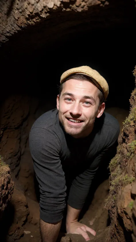 an awarded profesional photography of (1man:1.3) demon with green eyes red eyes eyes and Bushy Brows and male temp fade hairstyle and short boxed beardin dark blonde color, he wear easter costume and flat cap forced smile, plantar flexion in A colossal cave system with underground rivers, hidden chambers, and unique geological formations ,(epic scene:1.3),ultradetialed character with perfect face,detailed skin,(ultrasharp:1.3),(masterpiece:1.1),best quality,(photorealistic:1.2),ultrarealistic,realistic ultradetailed character,4k perfect quality, <lyco:GoodHands-beta2:1> by Mark Fearnley Firelight camera angle from behind and focus on full body Magnificent,Imperceptible detail,Intricately designed, (perfect quality face:1.5) hyper-detailed complex, insanely detailed, detailed clothes, detailed skin, detailed body,