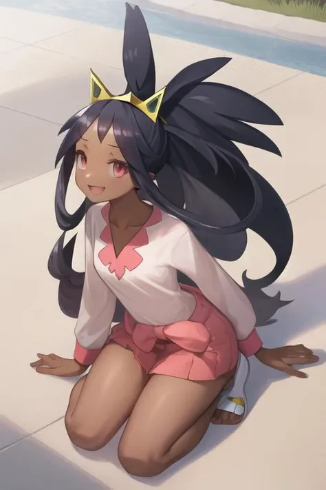 masterpiece, highres, best quality,  <lora:IrisPokemonV1:1>, IrisB, 1girl, solo, closed mouth, smile, collarbone, eyelashes, very long hair, shirt, outline,