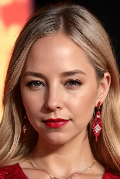 best quality (raw:1.1) photo of (blonde Al1c3R0b3rt501:0.99), (master grade:1.2), a woman as a presenter in radio show, modelshoot style, (extremely detailed 8k raw photography), photo of the most beautiful person in the world, Intricate, High Detail, Sharp focus, dramatic, (high neck dress:1.1), ((movie premiere)), ((standing on the red carpet)), ((paparazzi in the background)), (looking at the camera:1.2), (detailed pupils:1.3), (earrings:1.2), (closeup:1.2), (necklace), (red lips), (glossy lips:1.2), <lora:add_detail:1>, detailed skin texture, (blush:0.5), (goosebumps:0.5), subsurface scattering